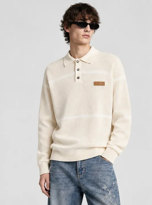 Louis Vuitton/Louis Vuitton leather label color block knitted Polo sweater